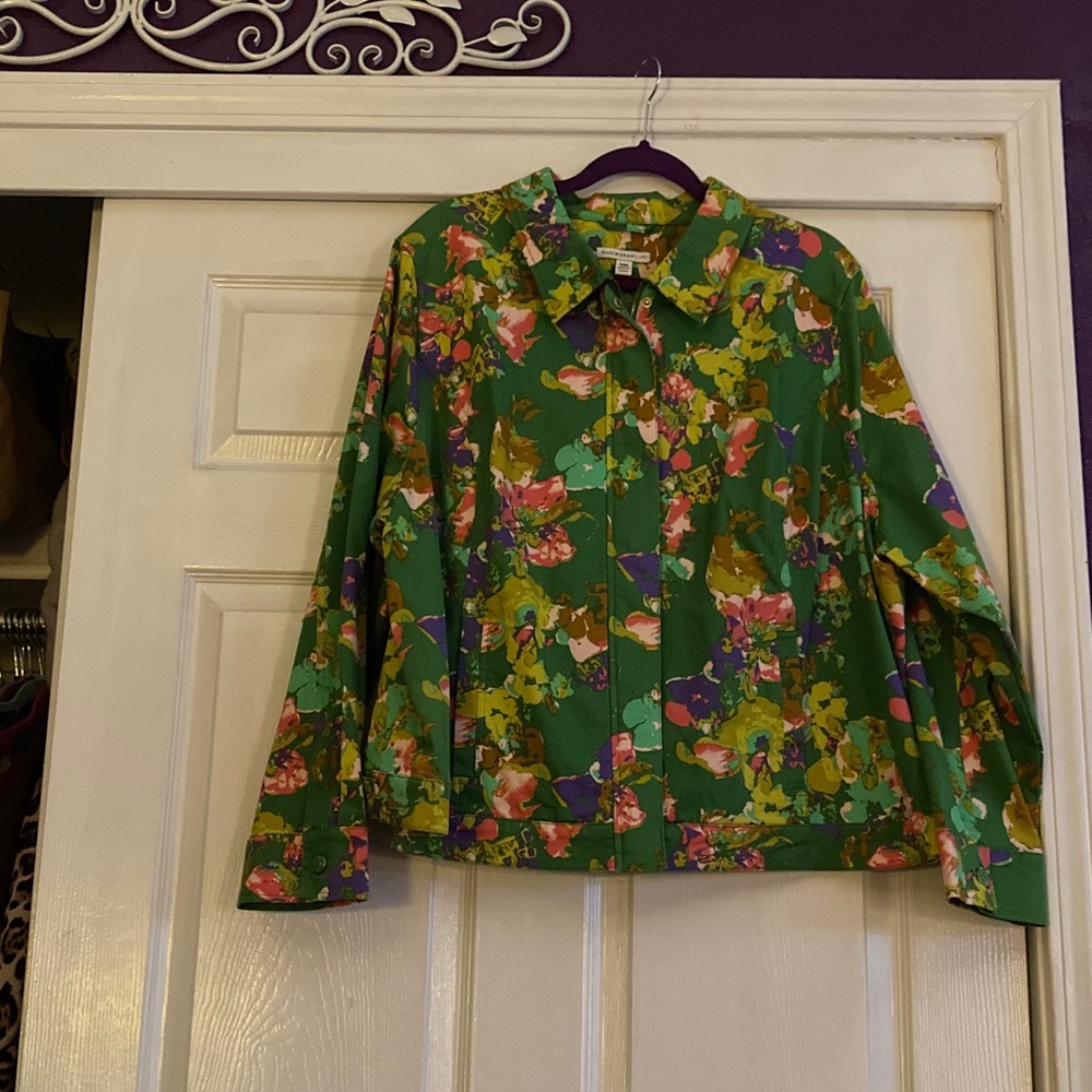 Isaac Mizrahi Green Floral Jean Jacket